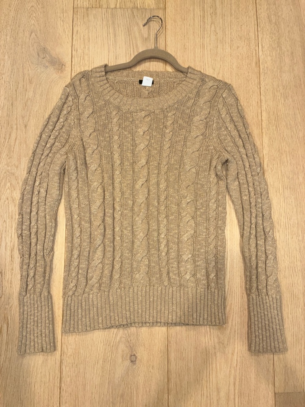 J. Crew! 100% cotton!Tan Cable Knit CLASSIC BEAUTIFUL Crewneck Sweater!